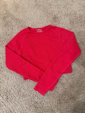Cropped Ribbed Long-Sleeve, Medium (Cherry Red)!